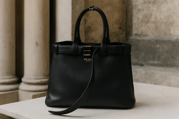 Prada Buckle Large Leather Handbag with Belt